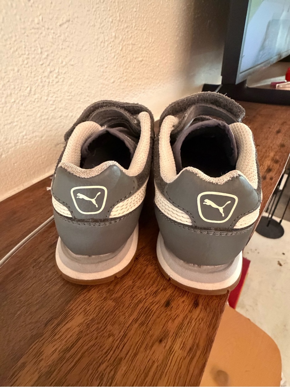 Puma Kids Gray Suede Velcro Sneakers with White Side Stripe - Picture 2 of 6